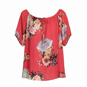 Point Zero Floral Bubble Hem Short Puff Sleeve Top Size XXL
